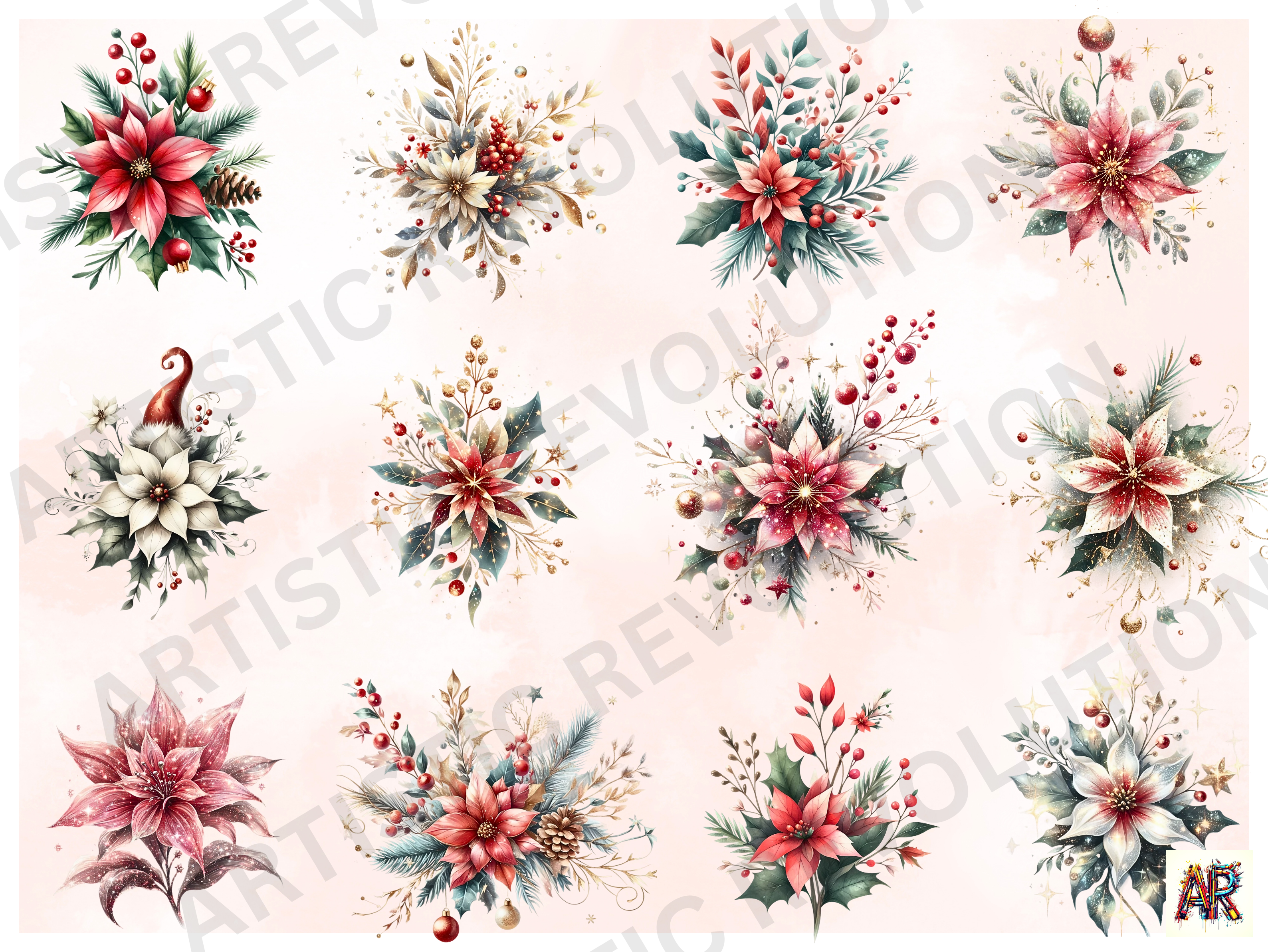30+ Christmas Flowers Clipart Bundle - photo 2