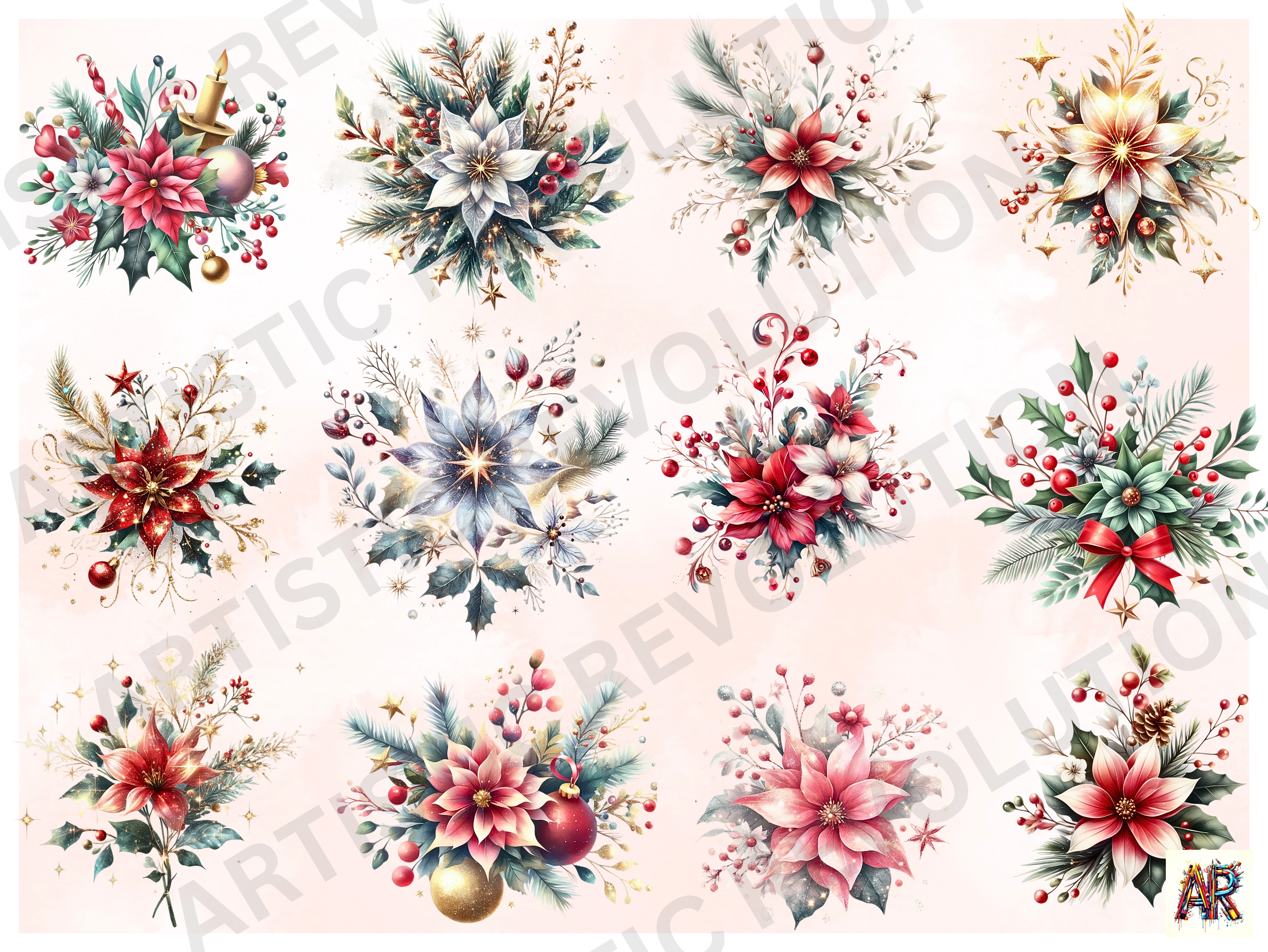 30+ Christmas Flowers Clipart Bundle - photo 3