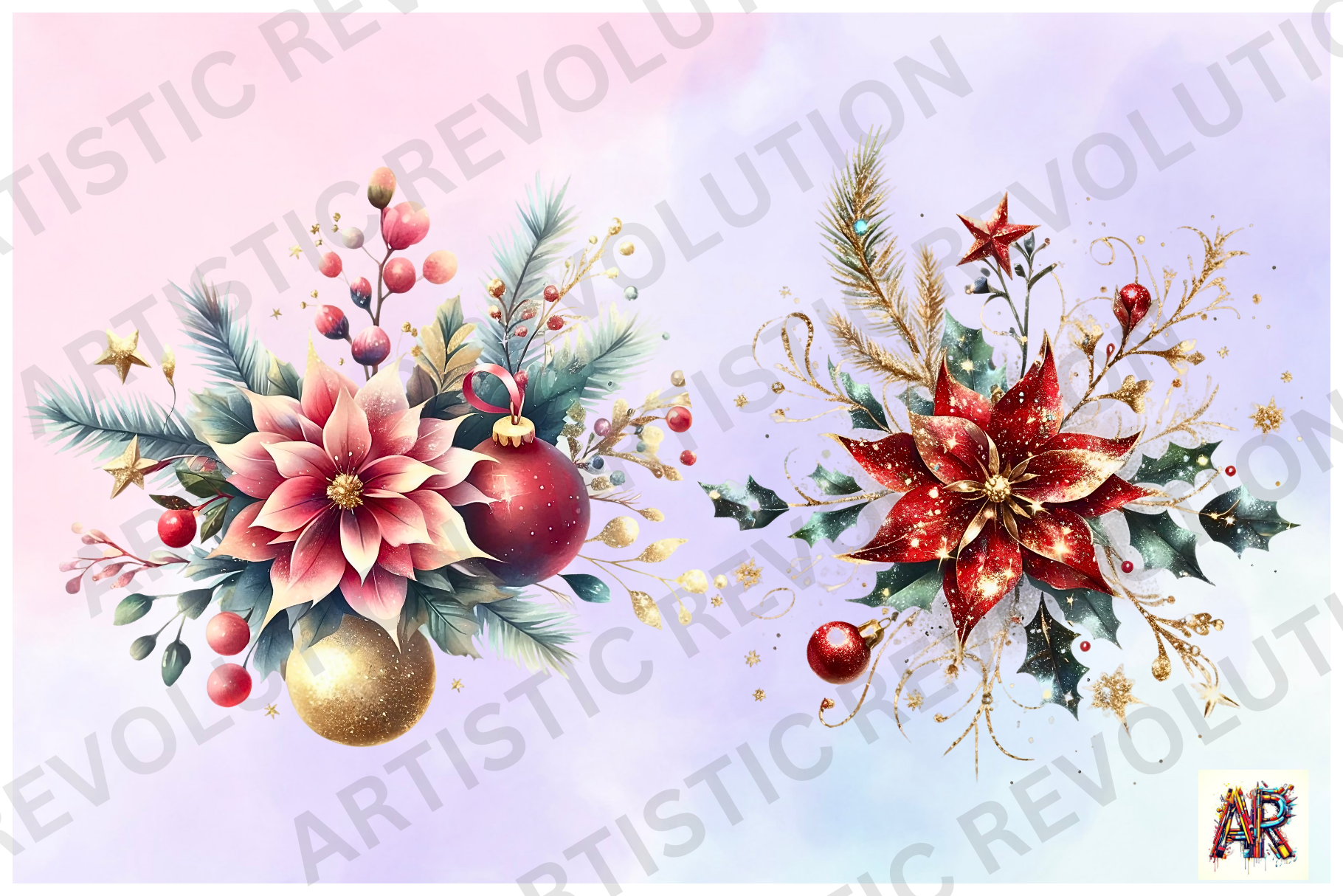30+ Christmas Flowers Clipart Bundle - photo 4
