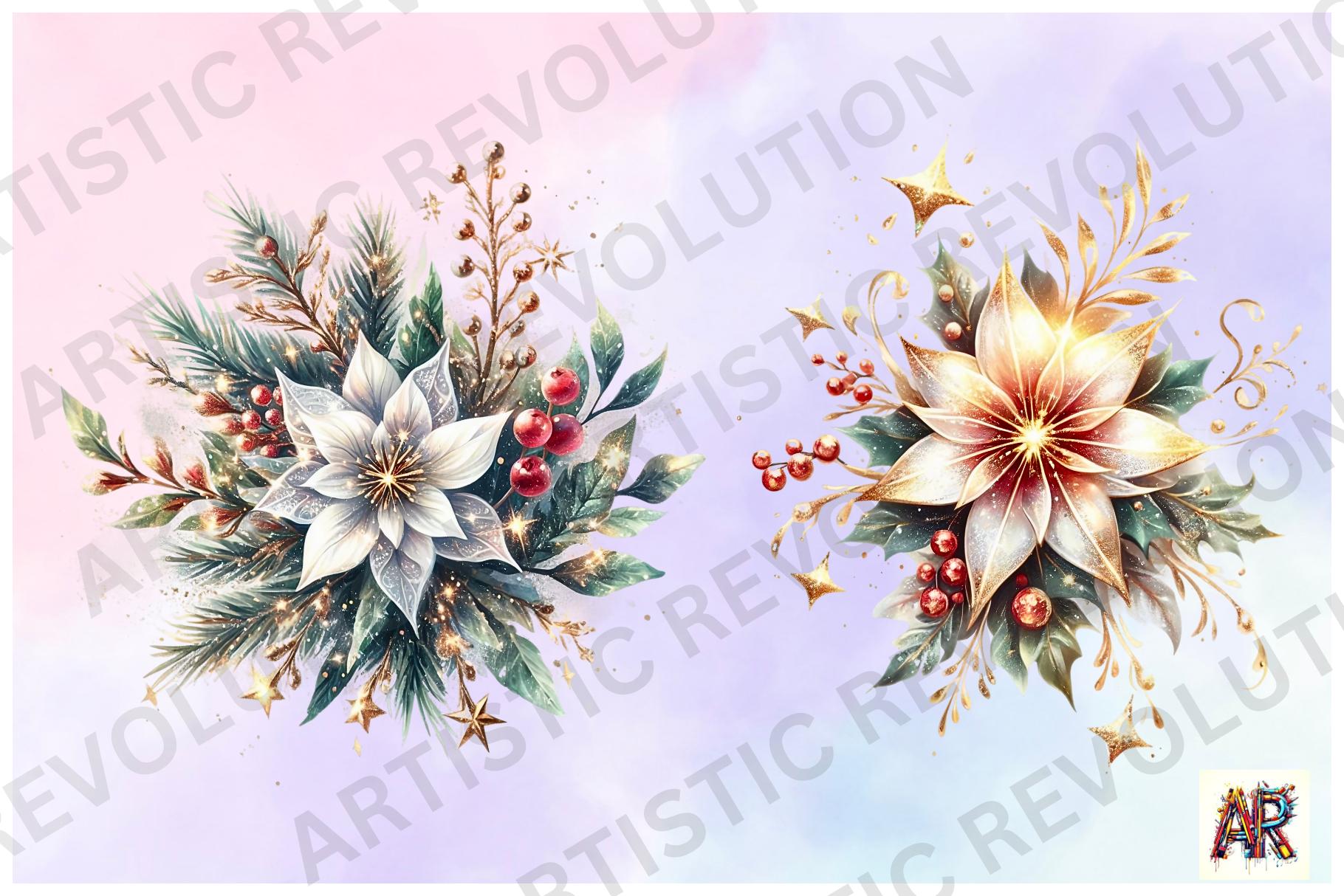 30+ Christmas Flowers Clipart Bundle - photo 5