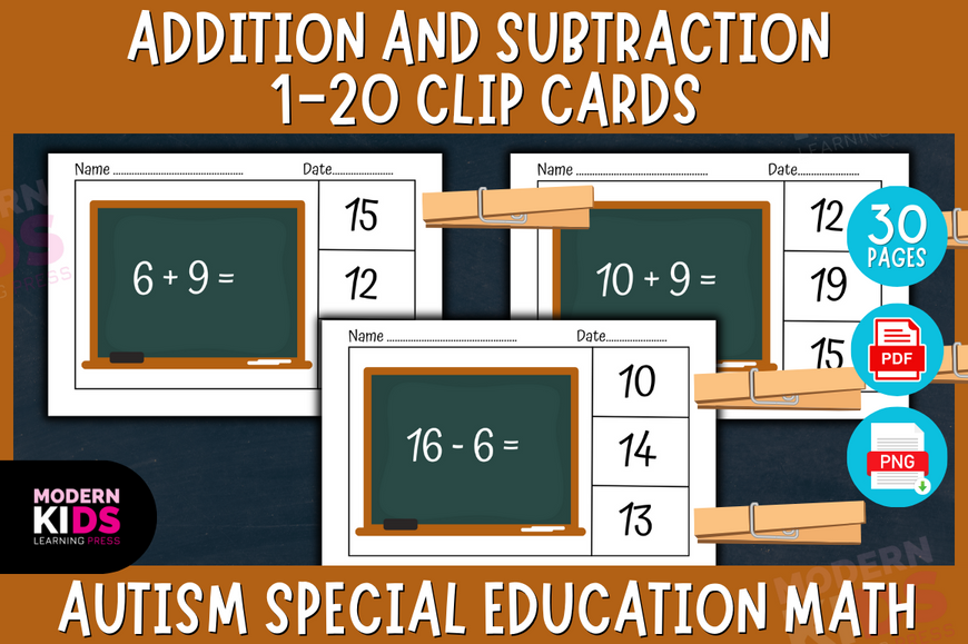 Addition and Subtraction 1-20 Clip Cards