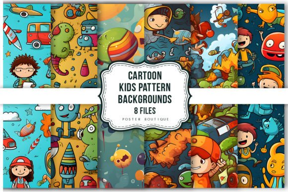 Cartoon Kids Pattern Backgrounds Pack Graphic Illustrations By Poster Boutique