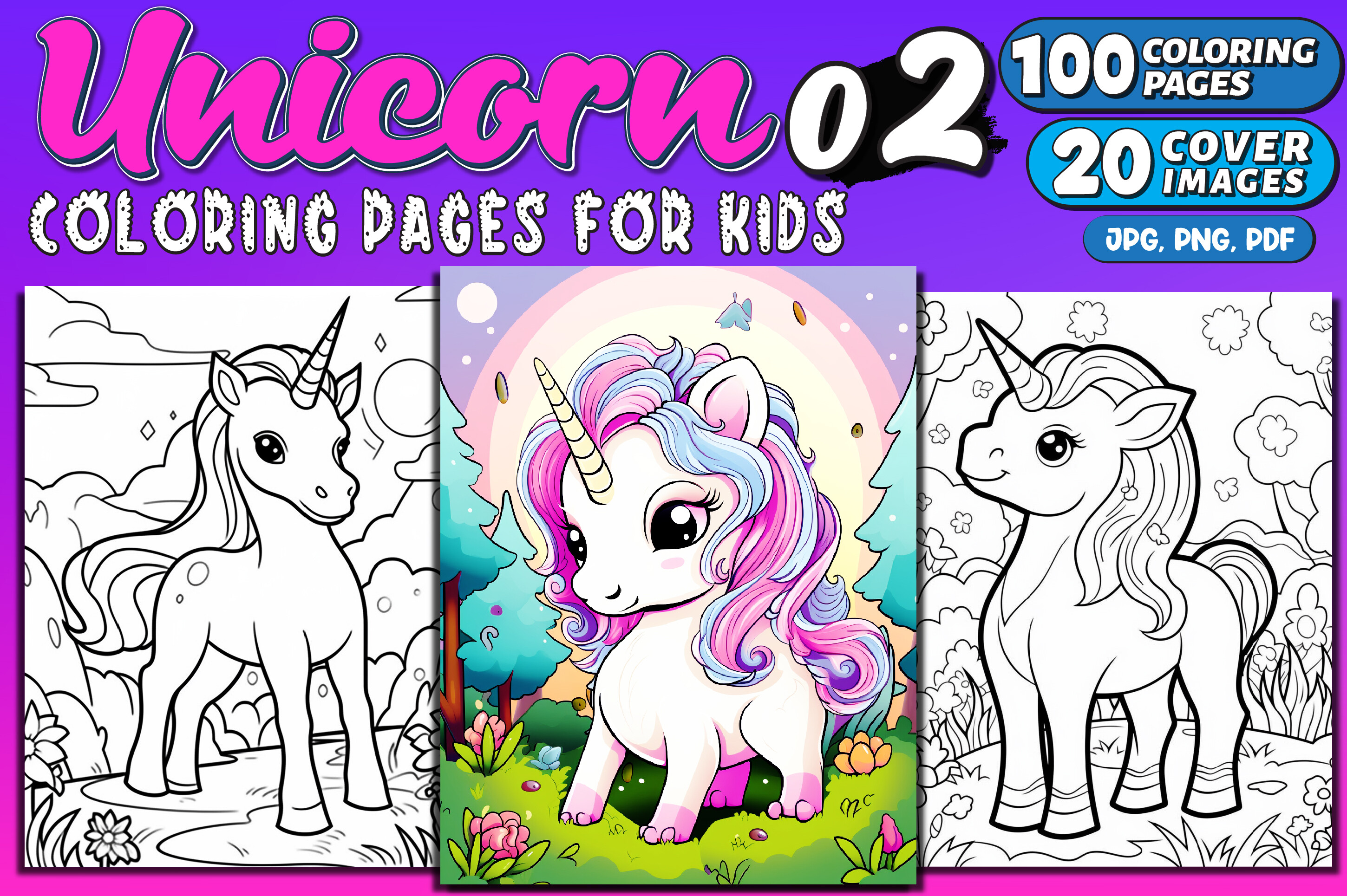 Cute Unicorn Coloring Pages for Kids 02