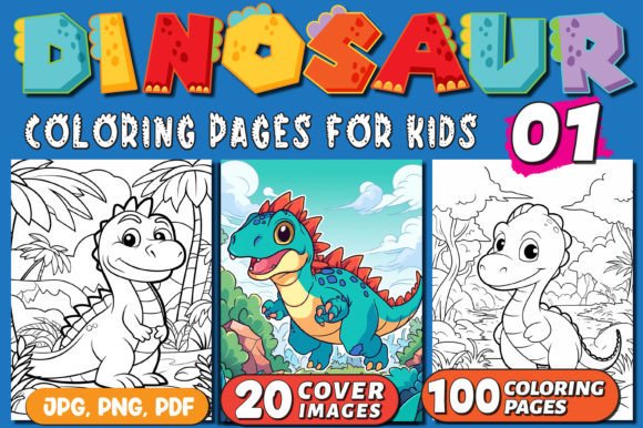 100 Dinosaur Coloring Pages for Kids Vol-01