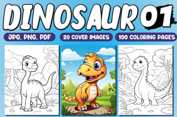 100 Dinosaur Coloring Pages for Kids Vol-01