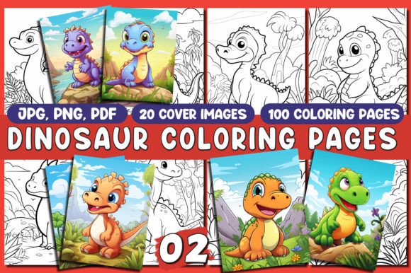 100 Dinosaur Coloring Pages for Kids Vol-02