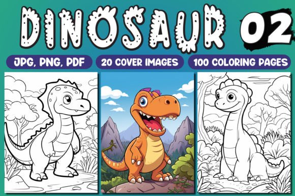 100 Dinosaur Coloring Pages for Kids Vol-02