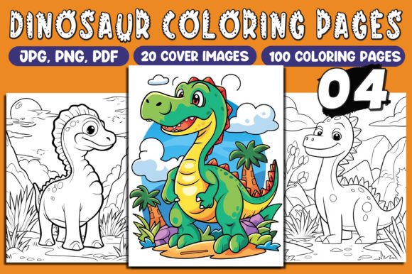 100 Dinosaur Coloring Pages for Kids Vol-04