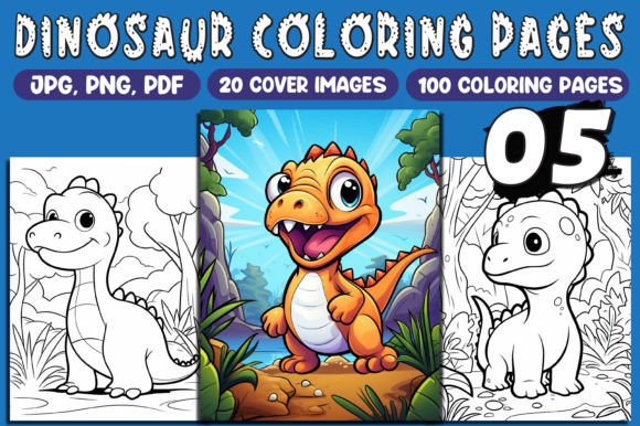 100 Dinosaur Coloring Pages for Kids Vol-05