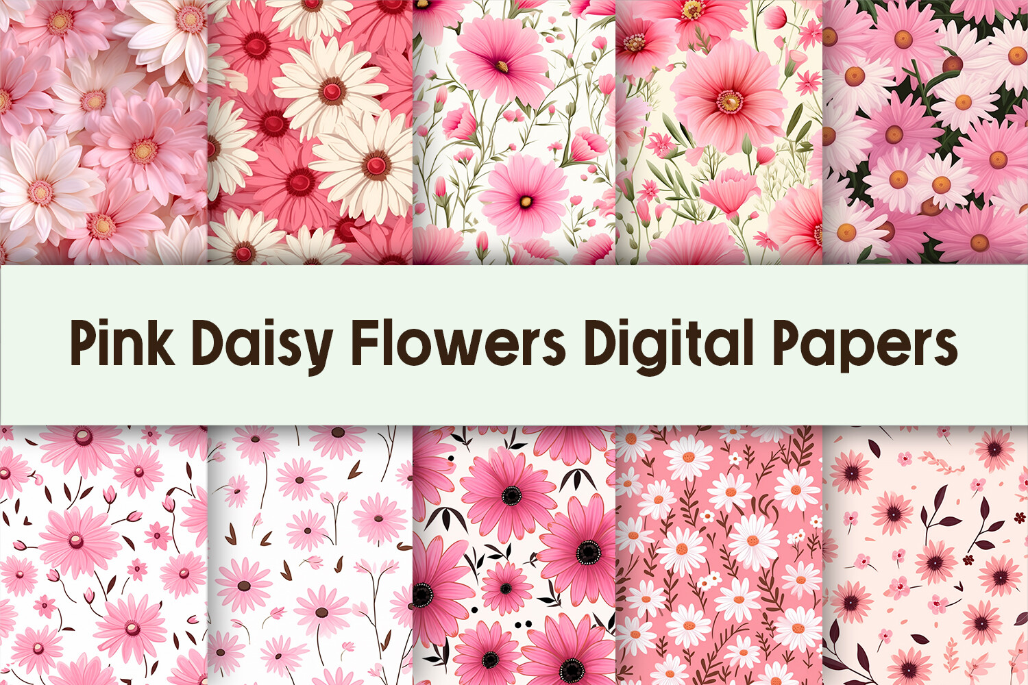 Pink Daisy Flowers Digital Papers Graphic by Pamilah · Creative Fabrica