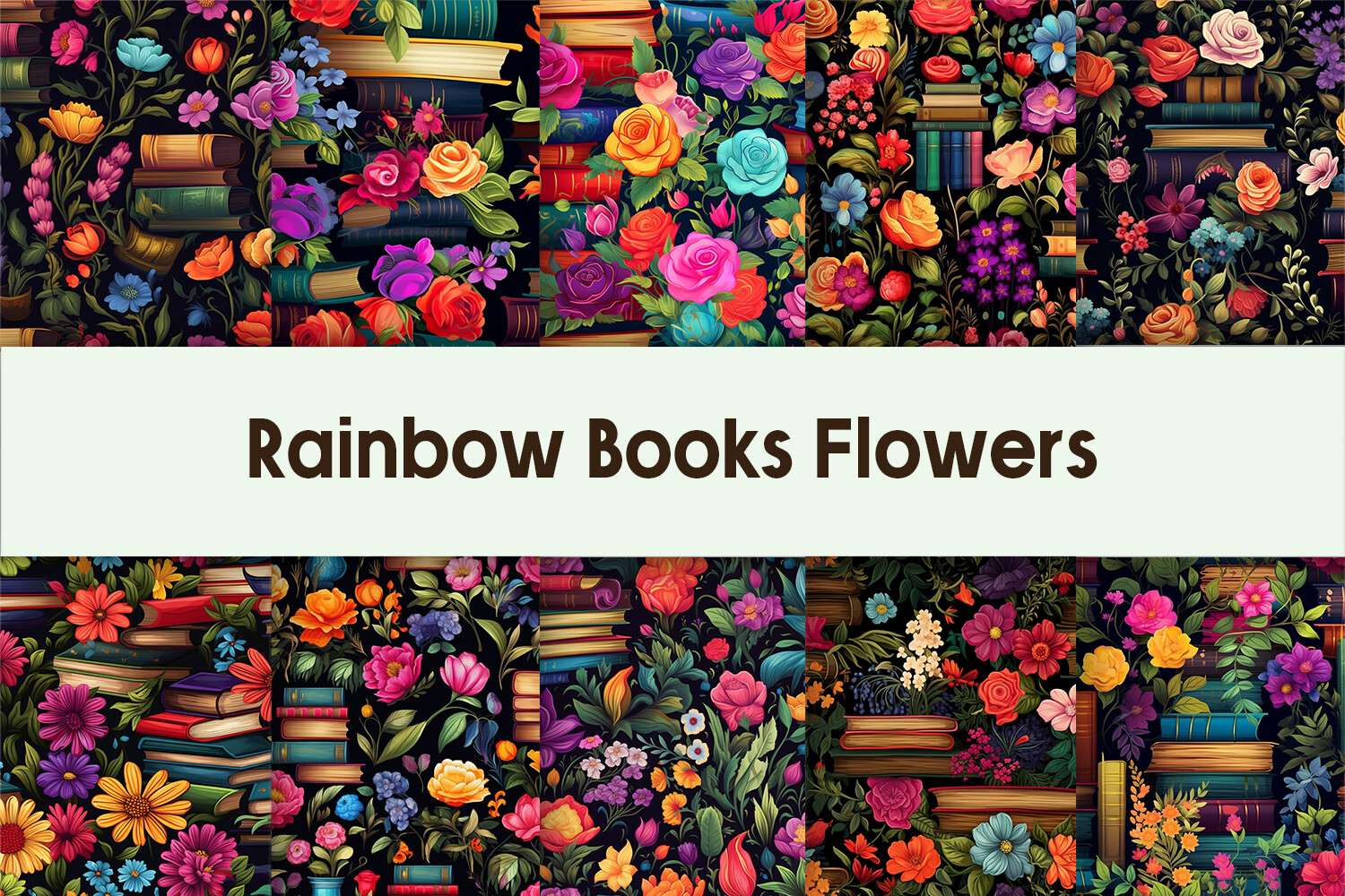 Rainbow Books Digital Papers Background Graphic by Pamilah · Creative ...