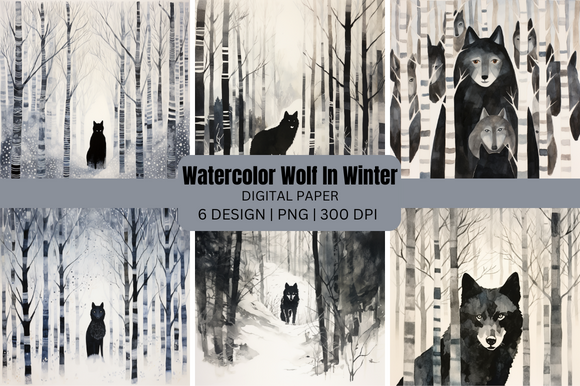 Watercolor Wolf in Winter Block Print Graphic by GOOBOAT · Creative Fabrica