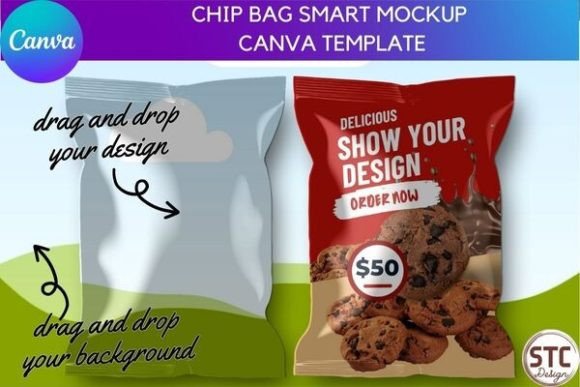 Chip Bag Smart Mockup Editable Canva Graphic Canva By num-STC