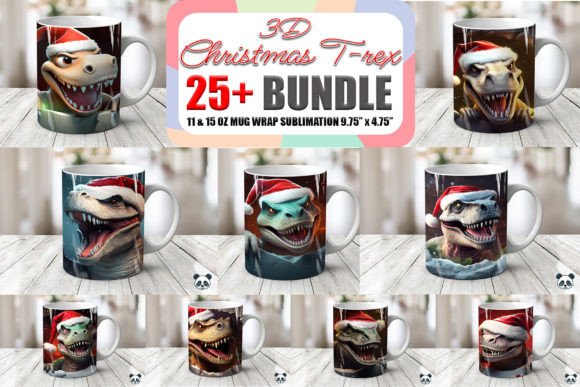 Christmas Trex 3d Mug Wrap Bundle Graphics
