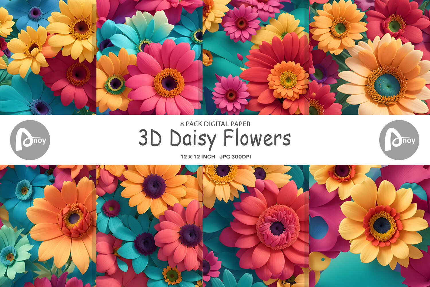 Digital Paper 3D Daisy Flowers Graphic by Artnoy · Creative Fabrica