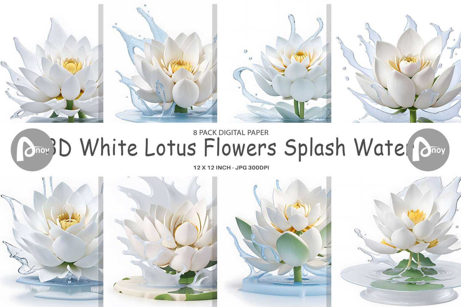 Digital Paper 3D Lotus Splash Water Graphic by Artnoy · Creative Fabrica