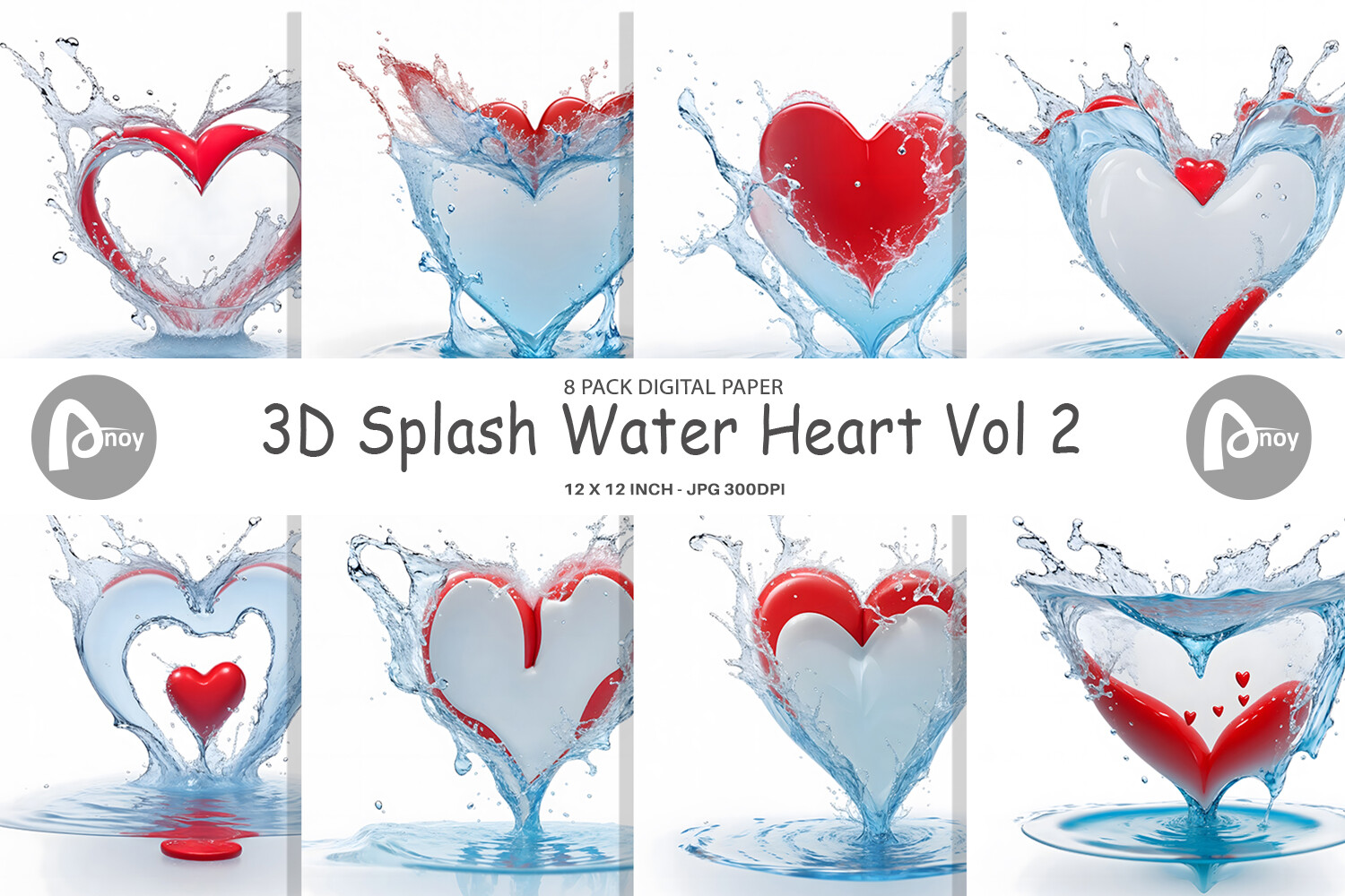 Digital Paper 3D Splash Water Heart Graphic by Artnoy · Creative Fabrica