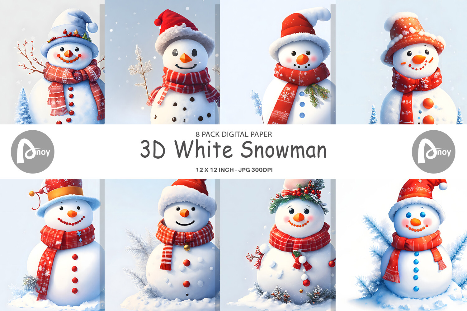 Digital Paper 3D White Snowman Graphic by Artnoy · Creative Fabrica