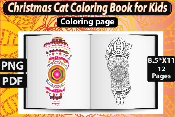 12 Christmas Cat Coloring Book for Kids