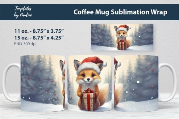 Cute Christmas Fox Coffee Mug Wrap Graphics