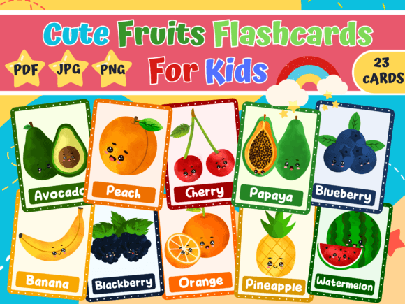 Cute Watercolor Fruits Flashcards