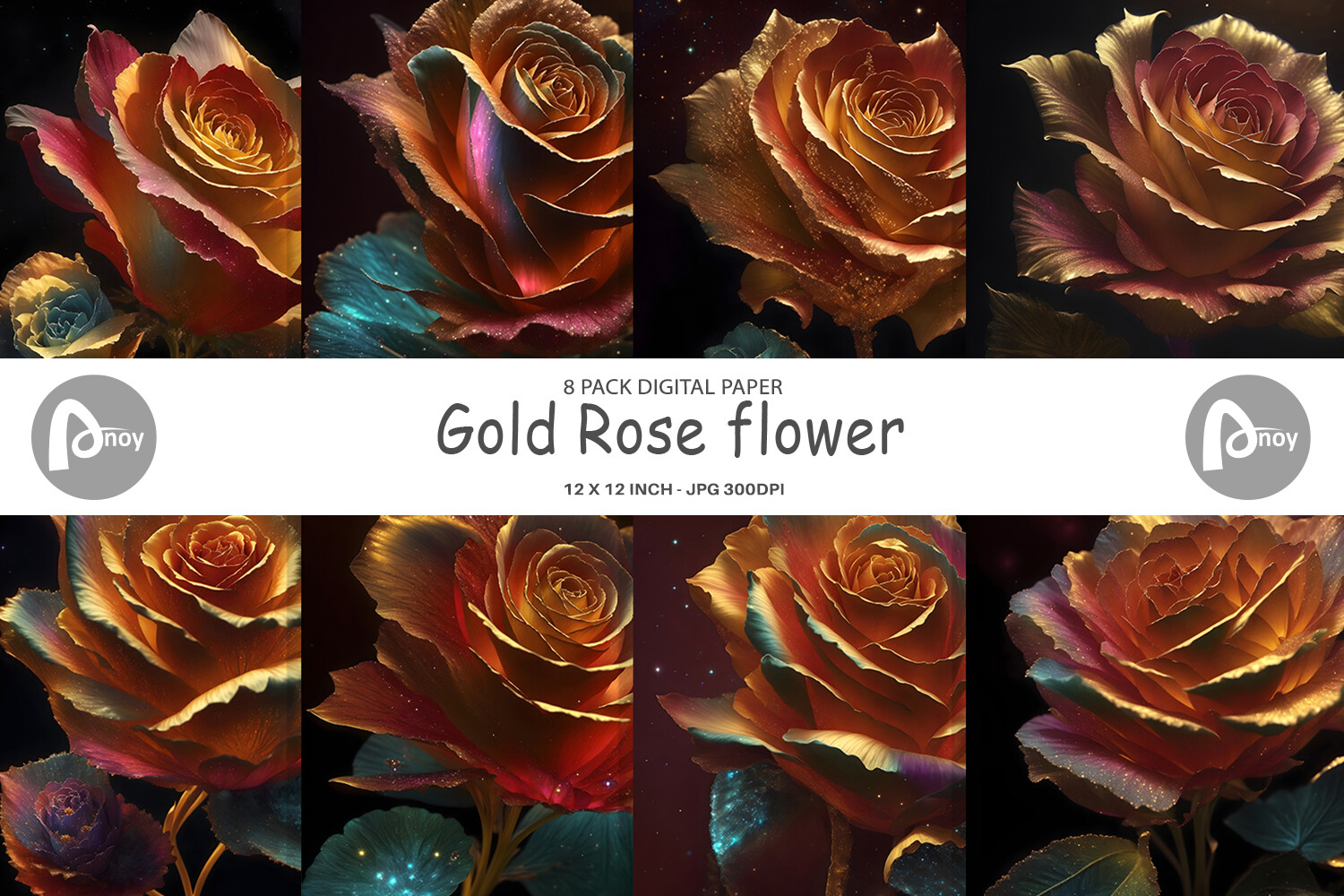 Digital Paper Gold Rose Flower Graphic by Artnoy · Creative Fabrica