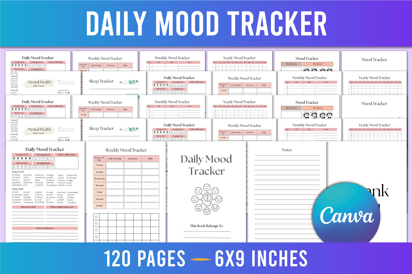 Editable Daily Mood Tracker for Canva Graphic by Shumaya · Creative Fabrica