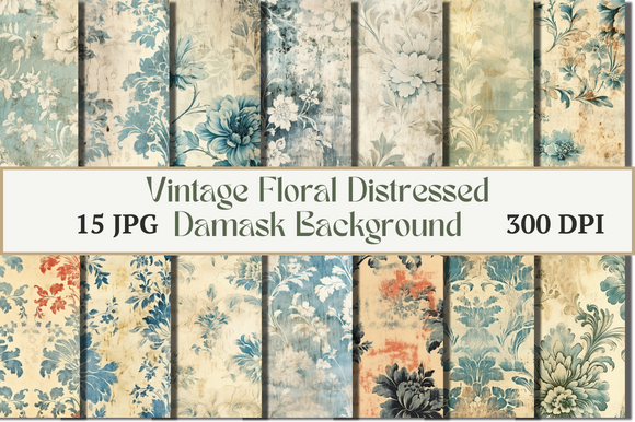Vintage Distressed Damask Digital Papers