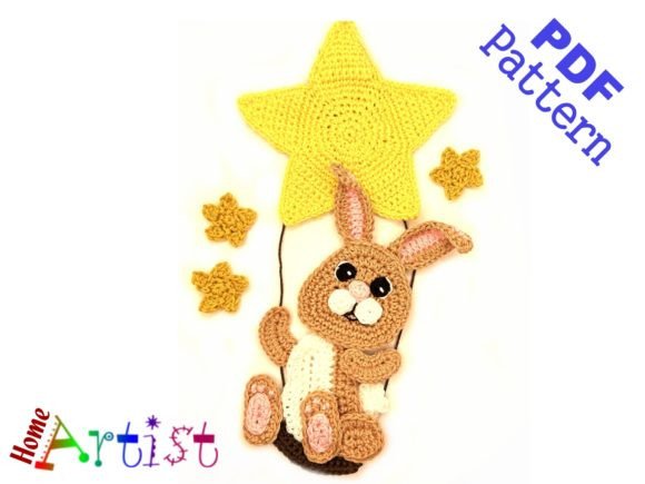 Bunny Star Rabbit Crochet Applique