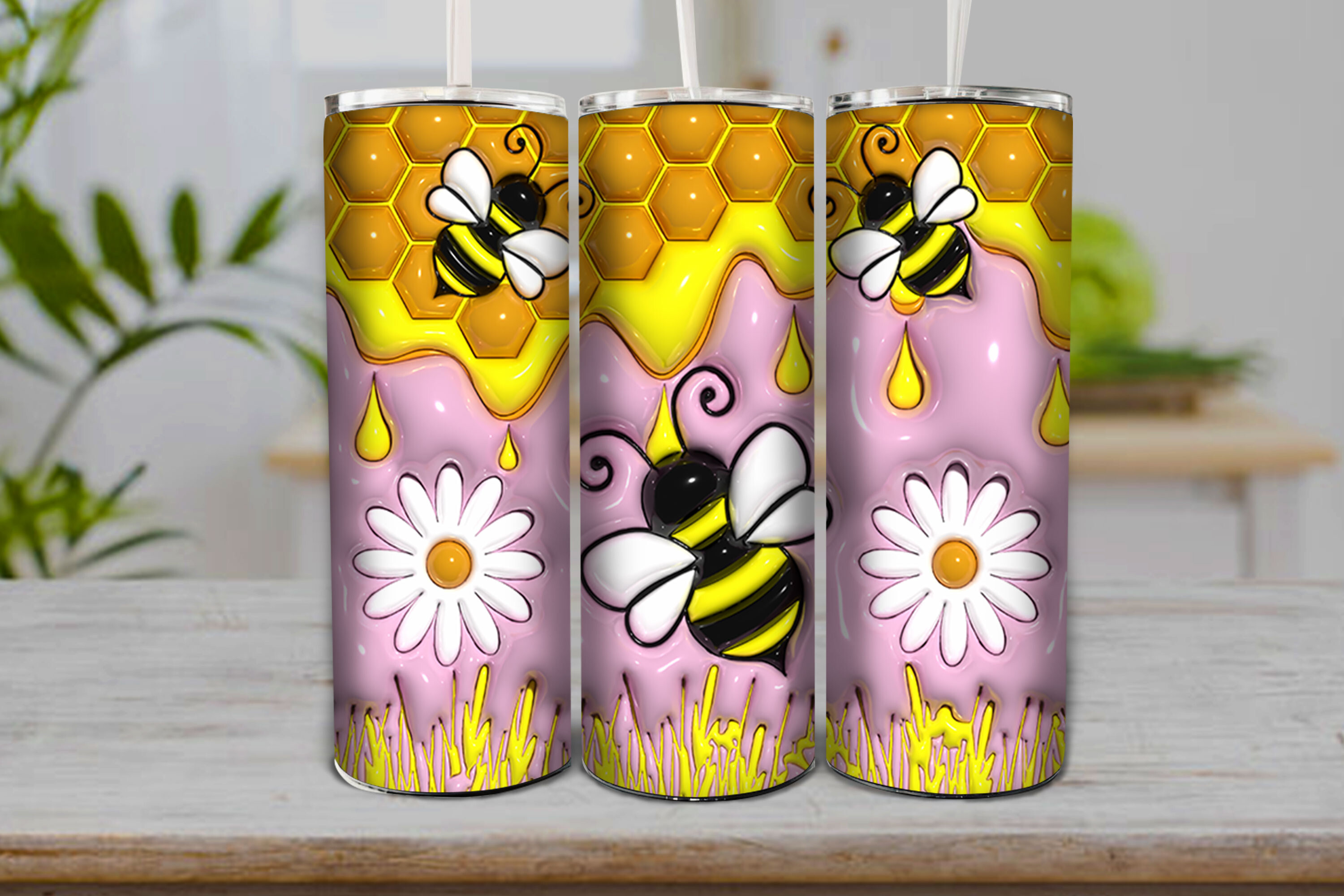 Honey Bee 3D Inflated Tumbler Wrap 20oz Graphic by pronobr100  Creative  Fabrica