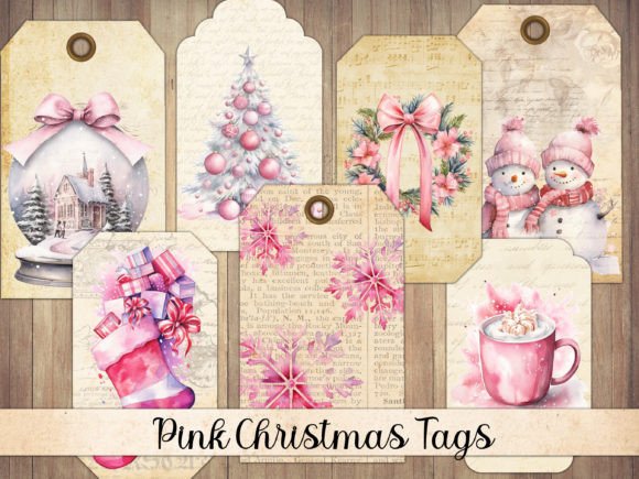 Vintage Pink Christmas Tags Ephemera