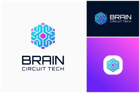Brain Circuit Tech Hexagon Logo