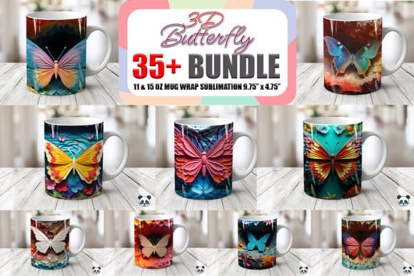 Butterfly 3d Mug Wrap Sublimation Bundle Graphics
