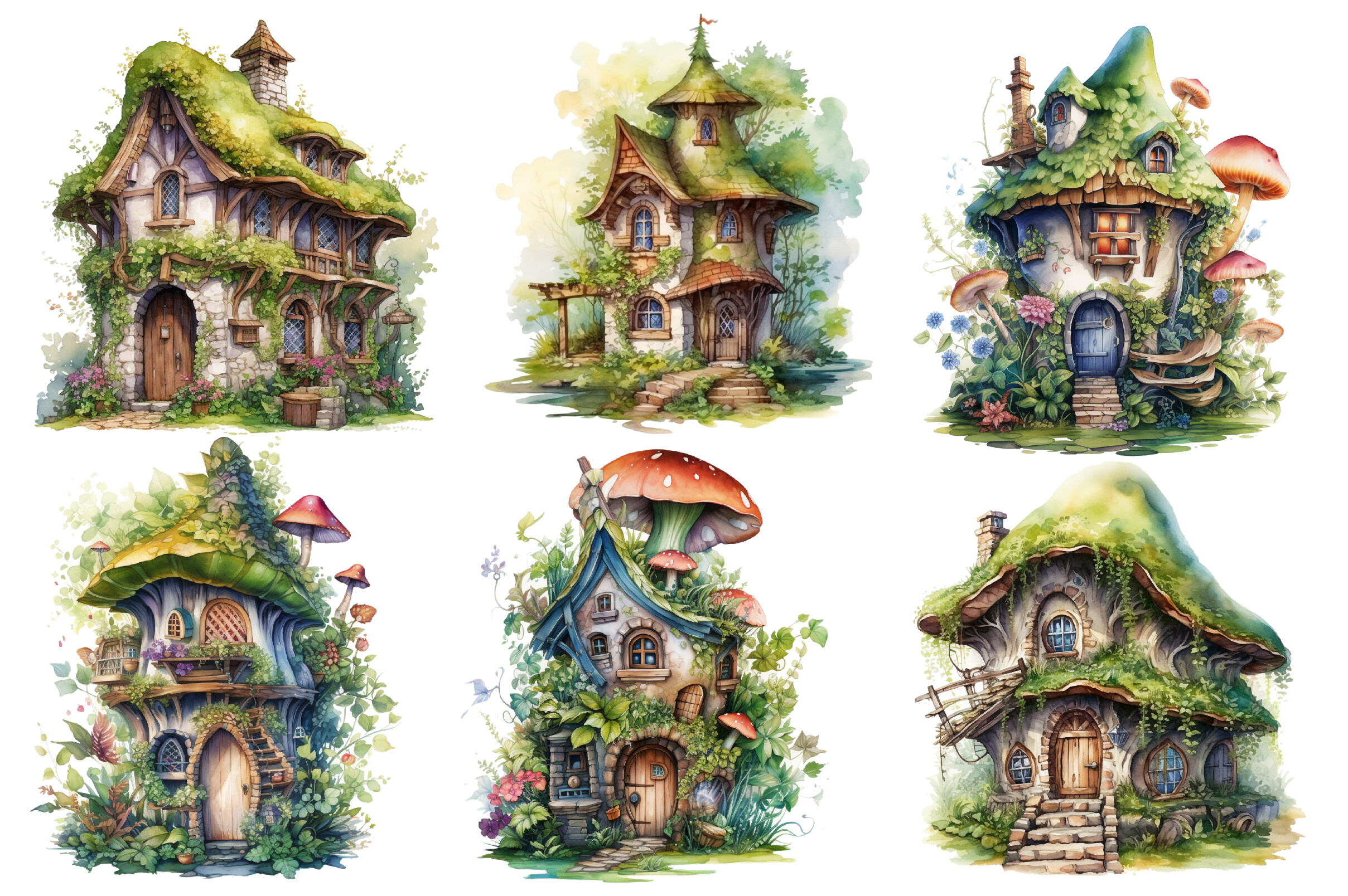 Fairy House Watercolor Clipart Bundle Graphic by BillaDigitalart ...