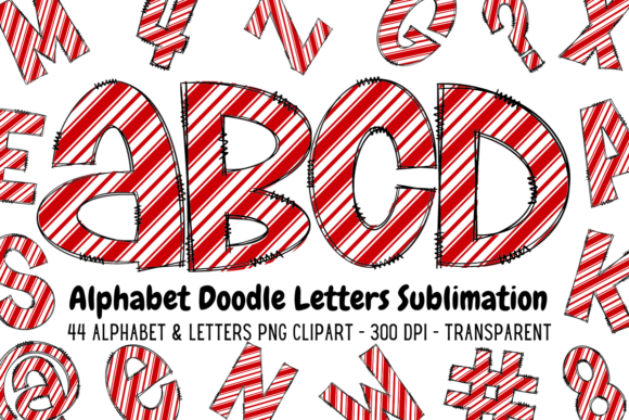 Candy Cane Doodle Alphabet Letters Graphics