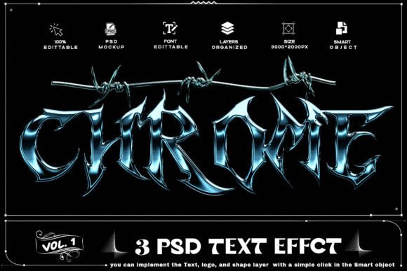 Chrome Text Effect 3 PSD Photoshop