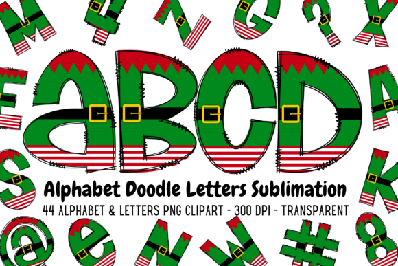 Elf Christmas Doodle Alphabet Letters Graphics