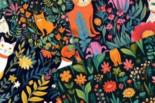 Floral Cat Patterns: Cats and Flowers Graphic by curvedesign · Creative ...
