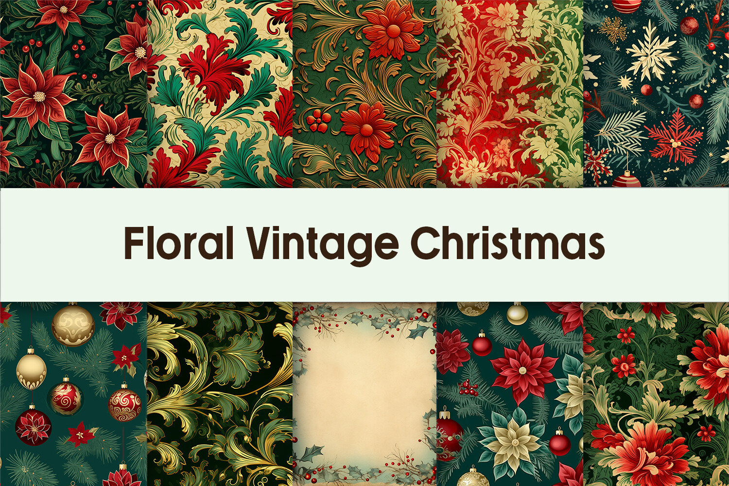 Floral Vintage Christmas Digital Paper Graphic by Pamilah · Creative ...