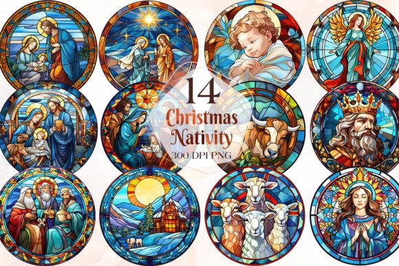 Stained Glass Christmas Nativity Clipart