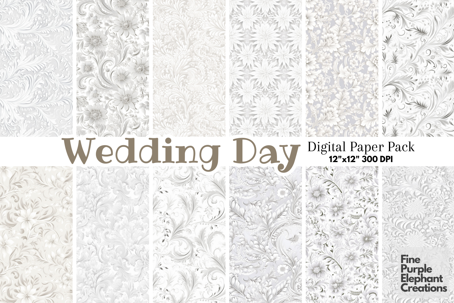 White Wedding Lace Floral Flourish Motif