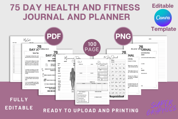 75 Day Fitness Planner | Canva Template