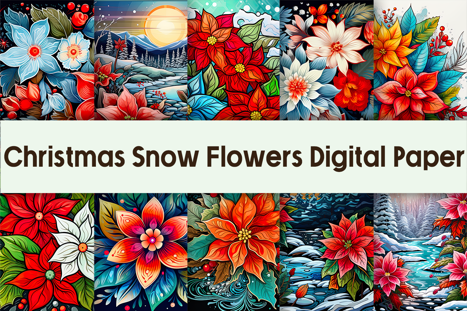 Christmas Snow Flowers Digital Papers Graphic by Pamilah · Creative Fabrica