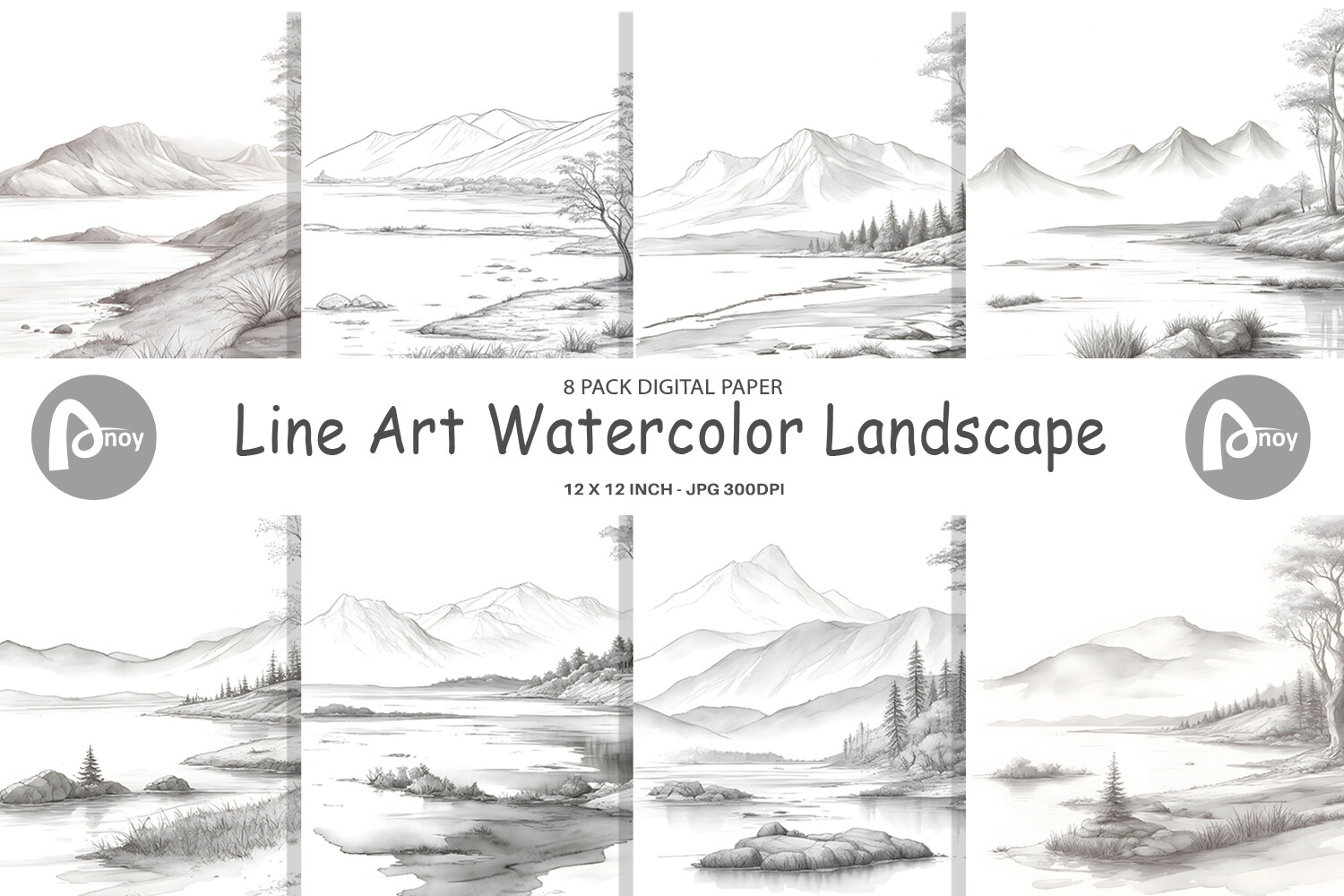 Digital Paper Line Art Landscape Graphic by Artnoy · Creative Fabrica