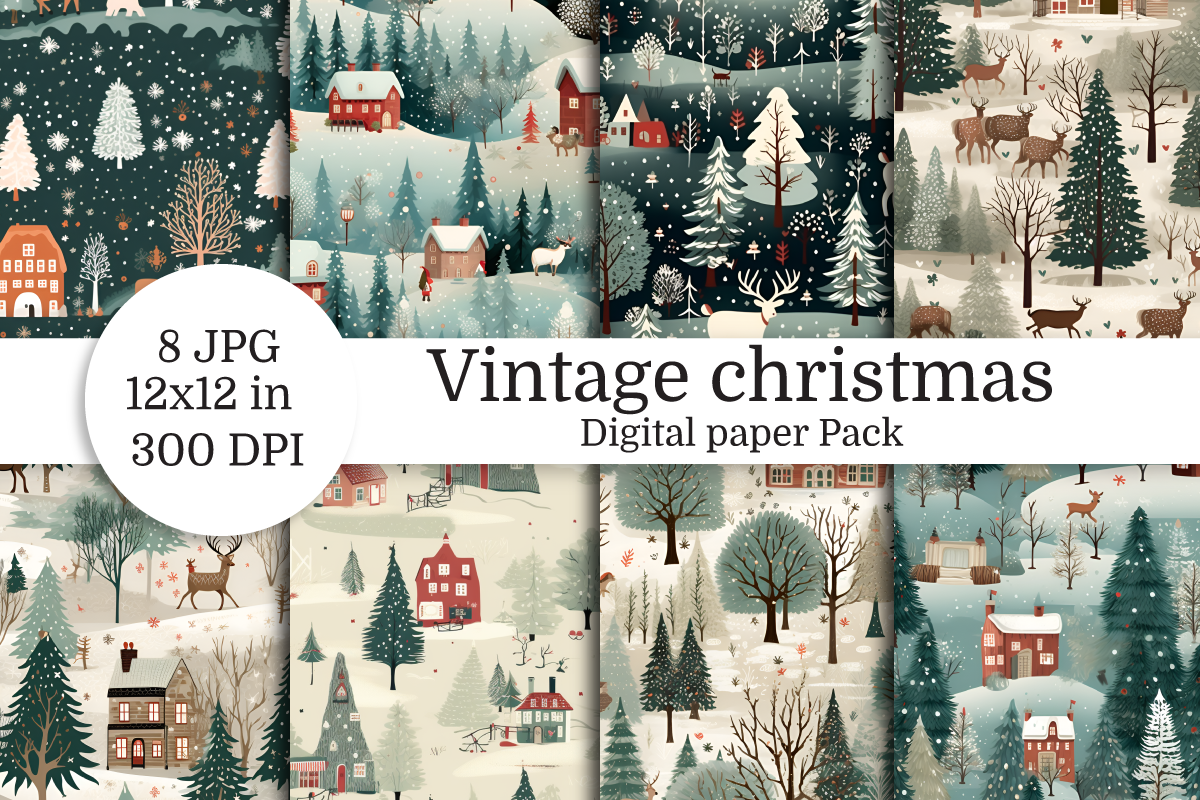 Vintage Christmas Digital Paper Graphic by Nam Tiwa · Creative Fabrica