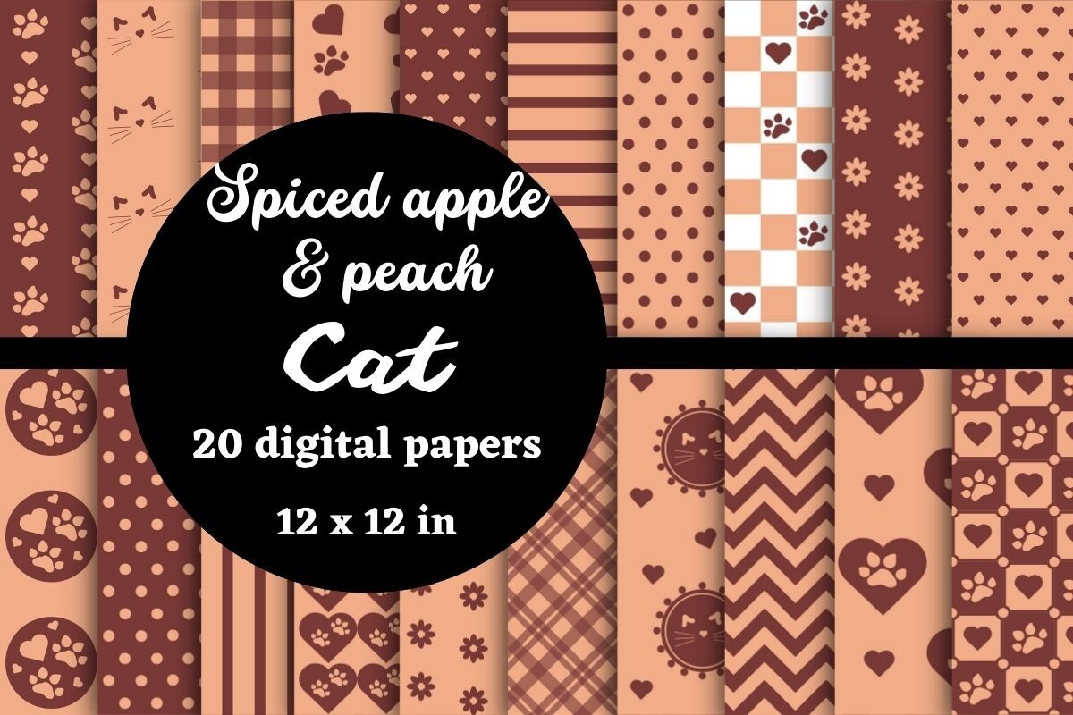 Spiced Apple & Peach Cat Digital Papers Graphic by lam designs ...