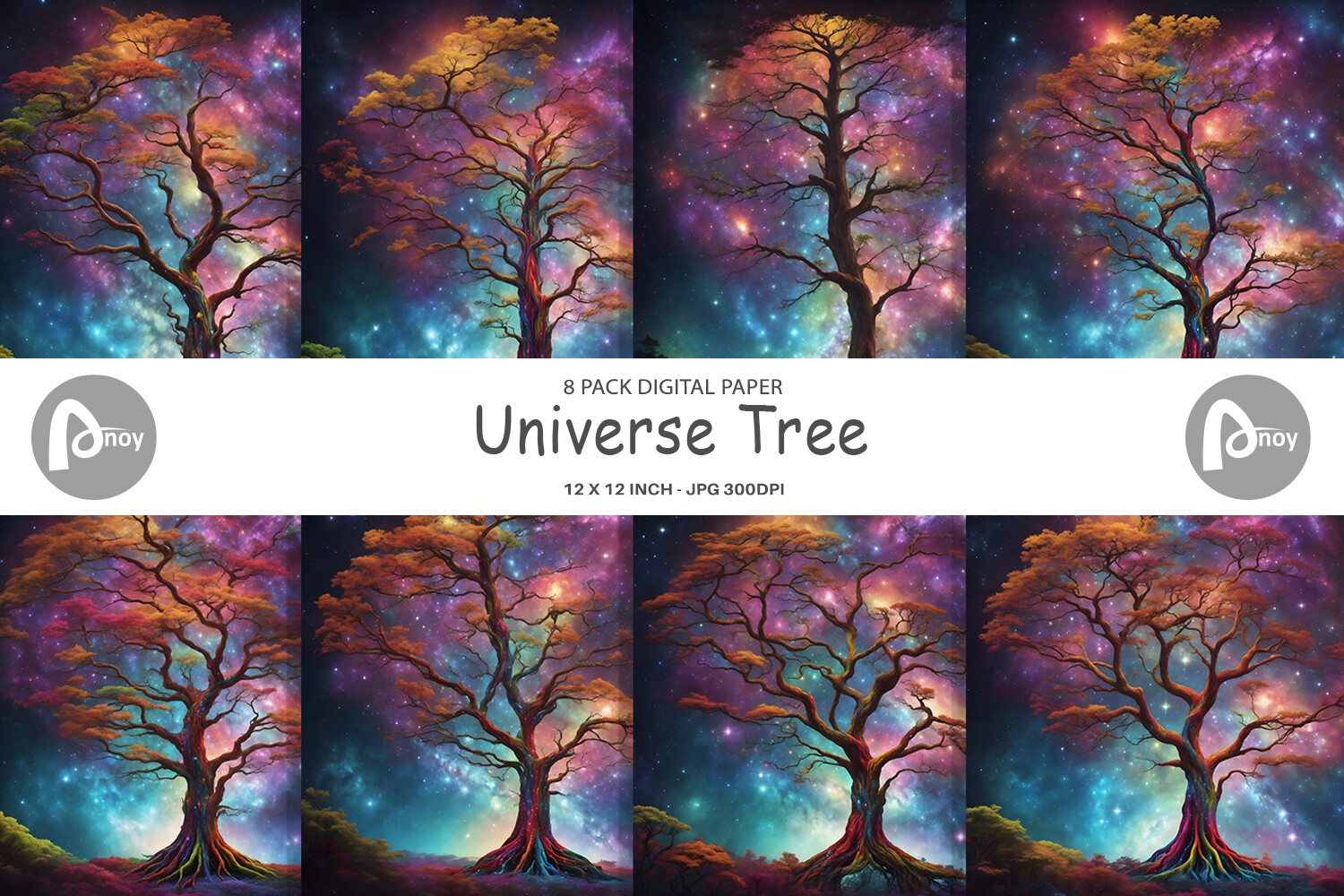Digital Paper Universe Tree Graphic by Artnoy · Creative Fabrica