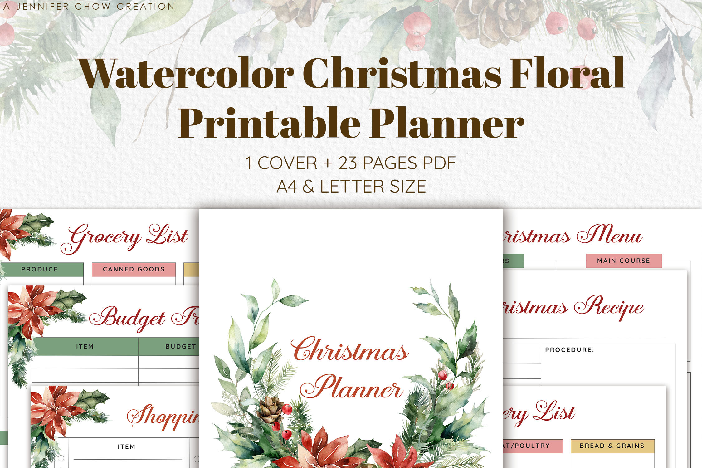 Printable Christmas Watercolor Planner
