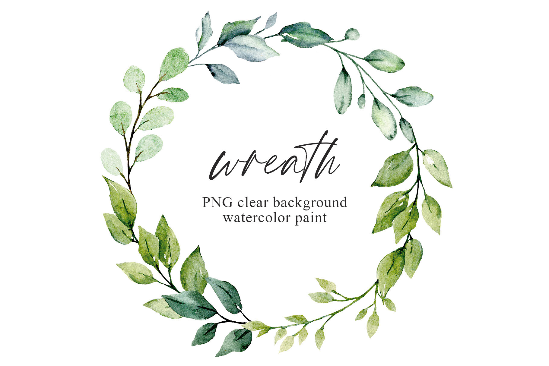 Watercolor Leaves Wreath, Floral Clipart