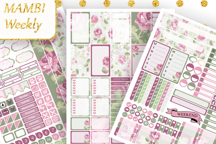 Weekly Planner Stickers Purple Roses Graphic by Mama Lama design ...